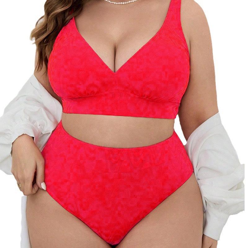 

2025 Большой размер Европейский и американский однотонный купальник бикини на бретелях XXXXXL красный