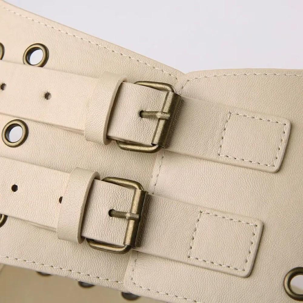 Round Eyelet Pockets Waist Strap Vintage Pu Leather Belt Trouser Decorative Waistband Hiking