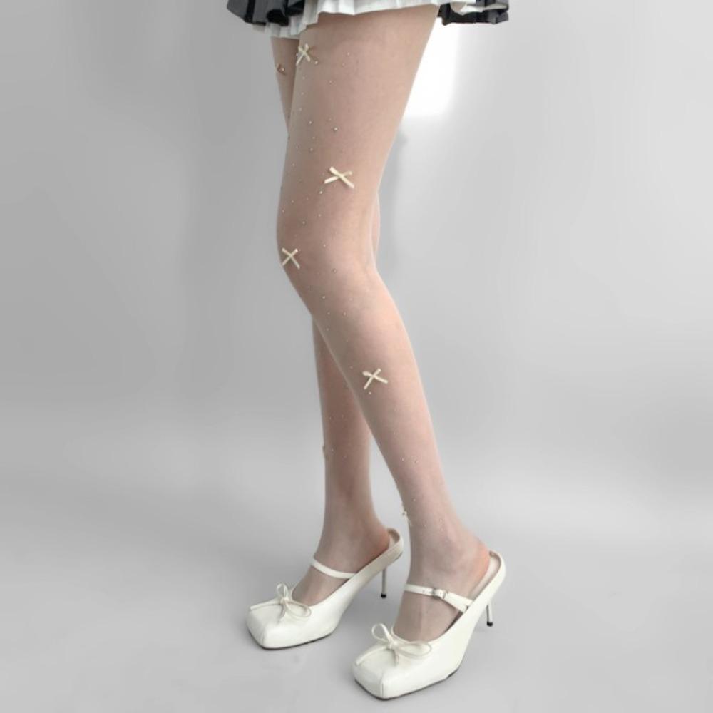 Ultra-Thin Lolita Tights Shiny Diamond Butterfly Knot Stockings Sweet Diamond Tights  Girls