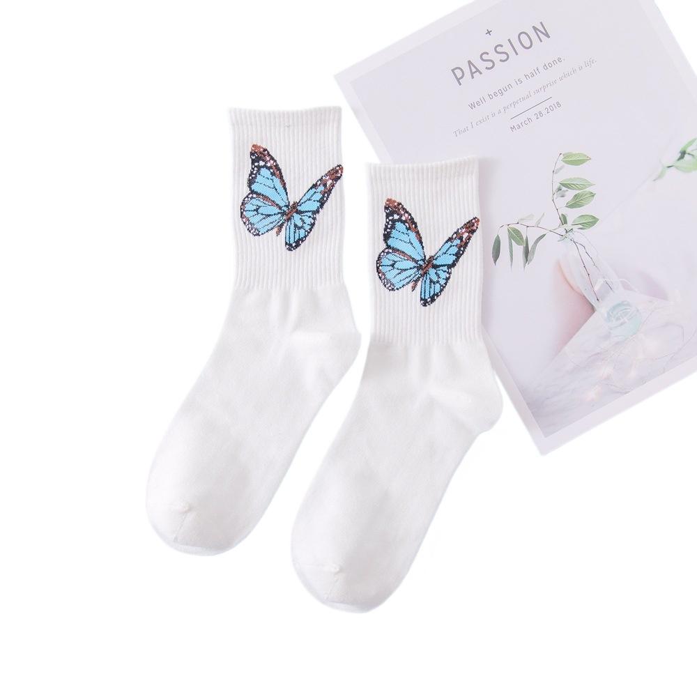 Ladies' Butterfly Printed Socks - Soft, Comfortable, and Trendy Candy Colors  Fashionable Street and Sports Socks, Suitable for All Seasons