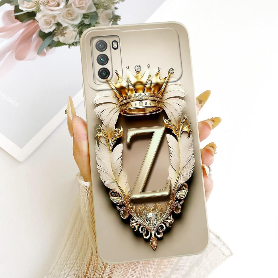 For Xiaomi Poco M3 Case Cover Luxury A-Z Letters Fashion Crown 2D Painted Bumper For PocoM3 M2010J19CG M2010J19CI Casing