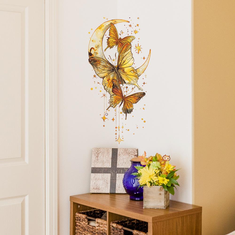 Self-adhesive Dreamy Moon Butterfly Wall Stickers for Window Door Bedside Entryway Home Decor