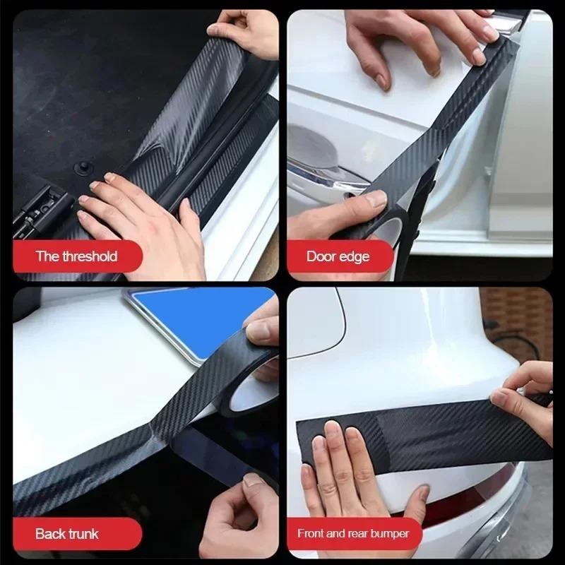 3D Carbon Fiber Car Door Sill Protector - Anti-Scratch Waterproof Matte Black Vinyl Film for Vehicle Body & Threshold Protection