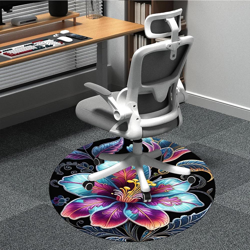

1pc Floral Embroidery Chair Carpet for Office Non-Slip, Machine Washable Rug for Office, Room - Polyester, Machine Made yy251029248 80cm by 80cm