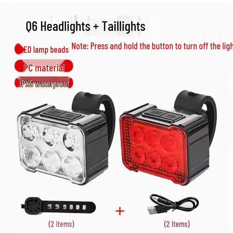 LED Mountain Bike Headlight & Taillight Set for Night Riding - Outdoor Cycling Safety Lights