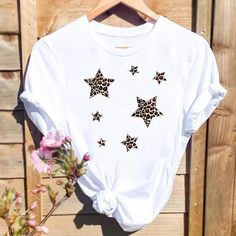 Ženy Tričká Leopard Love Heart Print Móda Grafika T Top Krátky rukáv 90. roky Roztomilé jarné letné tričko Dámske tričko s tričkom