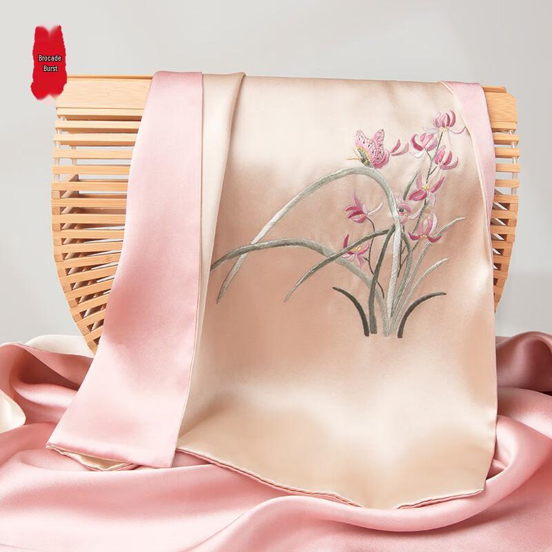 Zhi Jin Lou Handmade Mulberry Silk Orchid Embroidery Scarf
