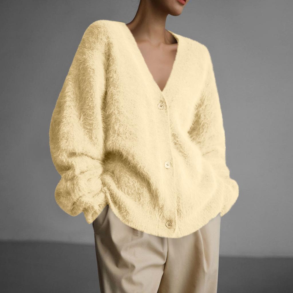 Cárdigans Shaggy Oversize para Mujer Moda Otoño Cárdigans de Punto de Manga Larga con Botones de Frente Abierto