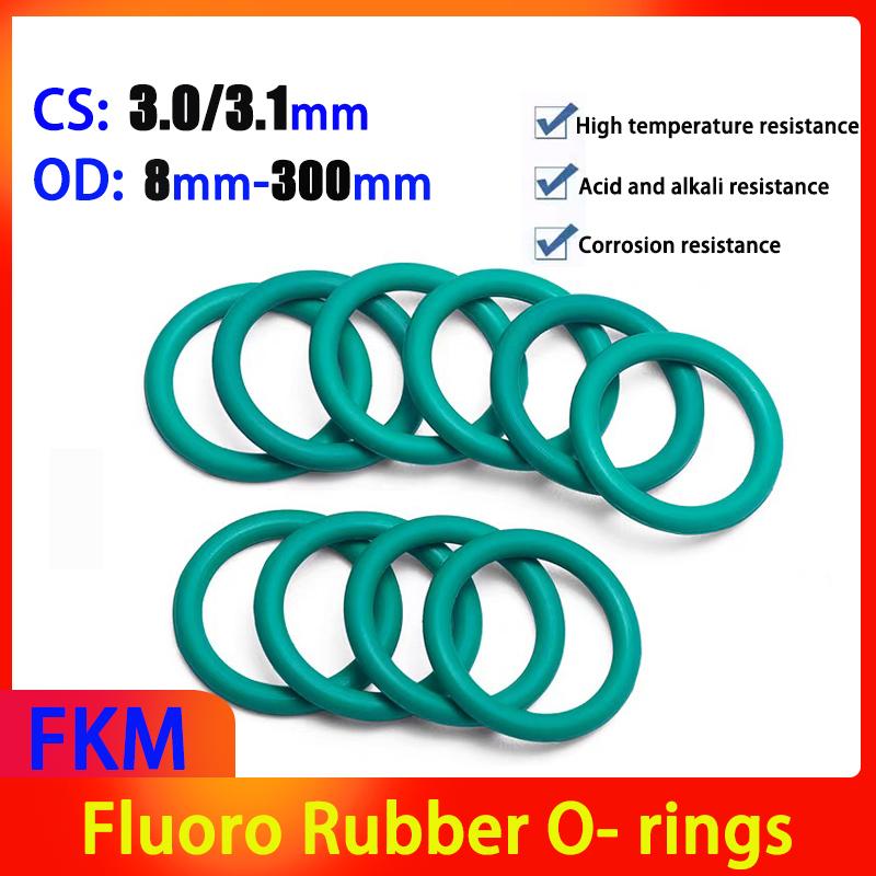 CS 3.0mm/3.1mm FKM OD 8mm-300mm Green Fluoro Rubber O- rings Viton Oil Seal Gasket Fluoro Elastomer Circular Sealing Ring 3.0mm