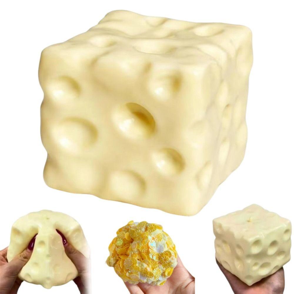 Super Soft Cheese Squeezed Cube 6/7cm Cheese Stress Ball Giant Cheese Squeeze Toy  Stress Relief