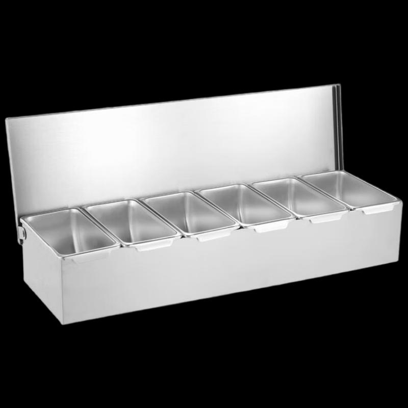 Huihuang Large Stainless Steel Seasoning Box with 6 Compartments and Spoons