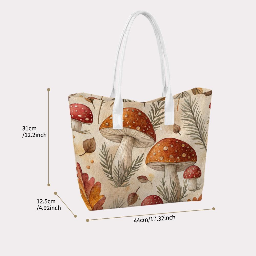 Mushroom Print Tote Bag Casual Daily Handbag for Women Lightweight Shopping Carryall