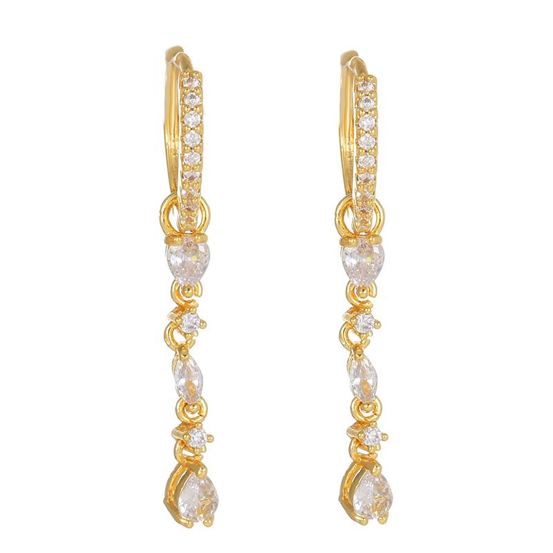 2025 New Design Gold Color Zircon Water Drop Small Hoop Earrings Women Copper Pendant Piercing Korean Earrings Wedding Jewelry