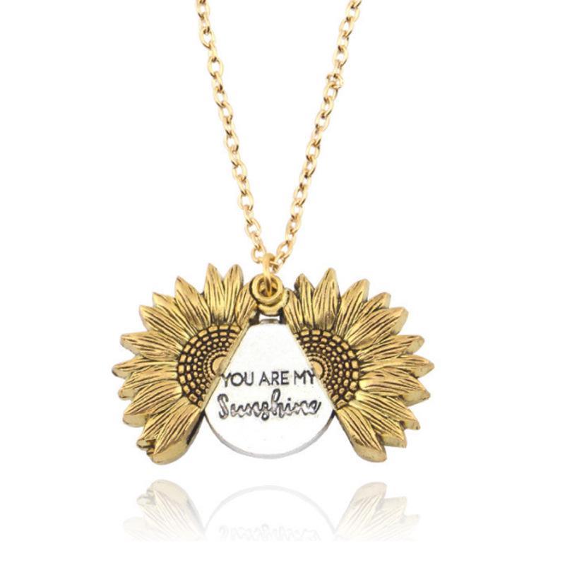 Engraved Double-Sided Sunflower Necklace - 'You Are My Sunshine'