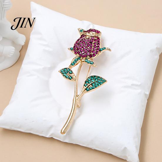 Non-fading Lapel Pin Suit Collar Pin, 3D Rose Flower Shape with Rhinestones Brooch Inlaid, Electroplated Anti-Oxidation Versatile Badge for