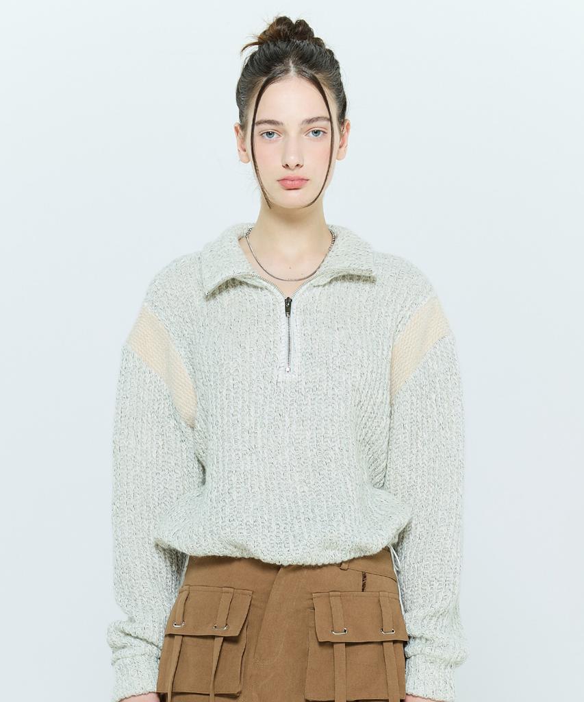 LARTIGENT L6 Colorblock Half Zip Knit(Cream)