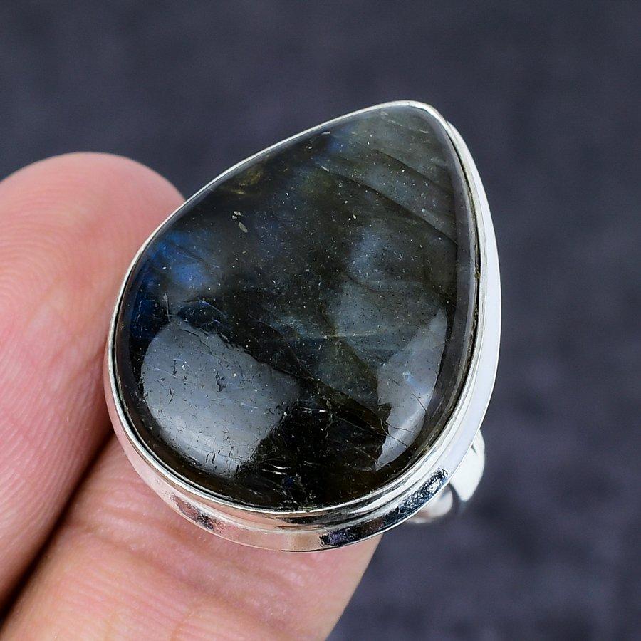Natural Labradorite Gemstone 925 Sterling Silver Jewelry Ring Size 9 d7N18