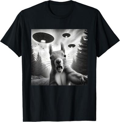 Eichhörnchen Sci-Fi Lustig Grafik Selfie mit UFOs Seltsame Aliens Geschenk Unisex T-Shirt