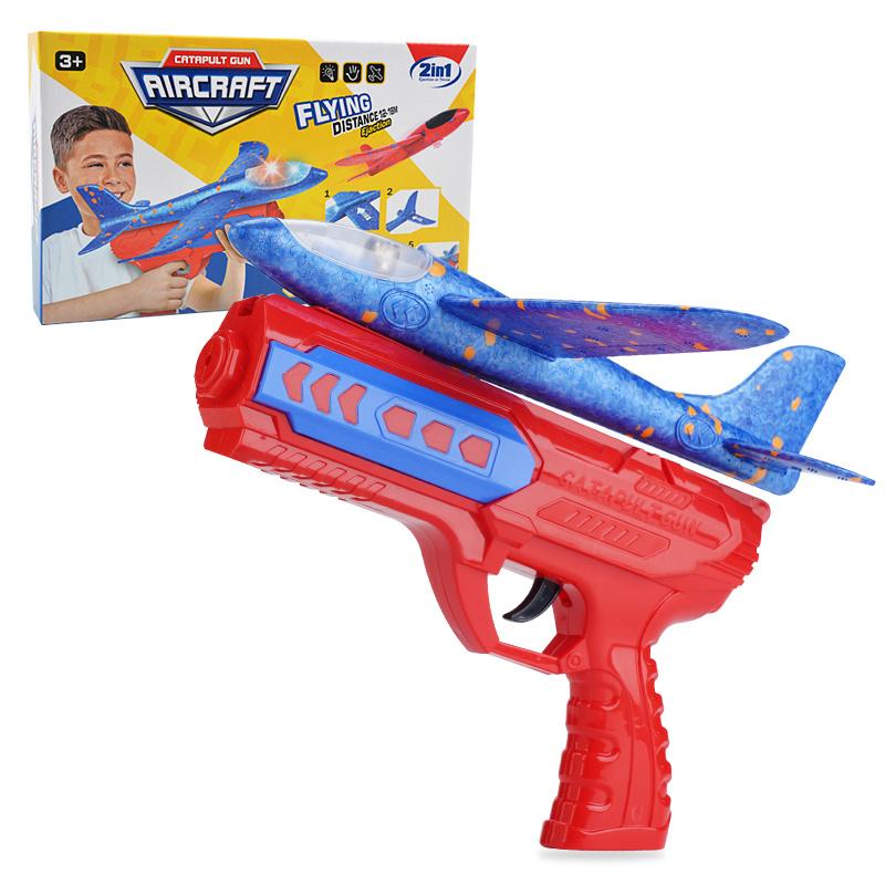 

ML888-21S Children Foam Airplane Toys with Launcher Lightweight Foam Glider Catapult Plane Toy Outdoor Flying Toys for Kids Blue Plane/Red Gun