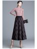 Plaid A-Line Knit Midi Skirt with Elastic Waist - 2025 Autumn Collection