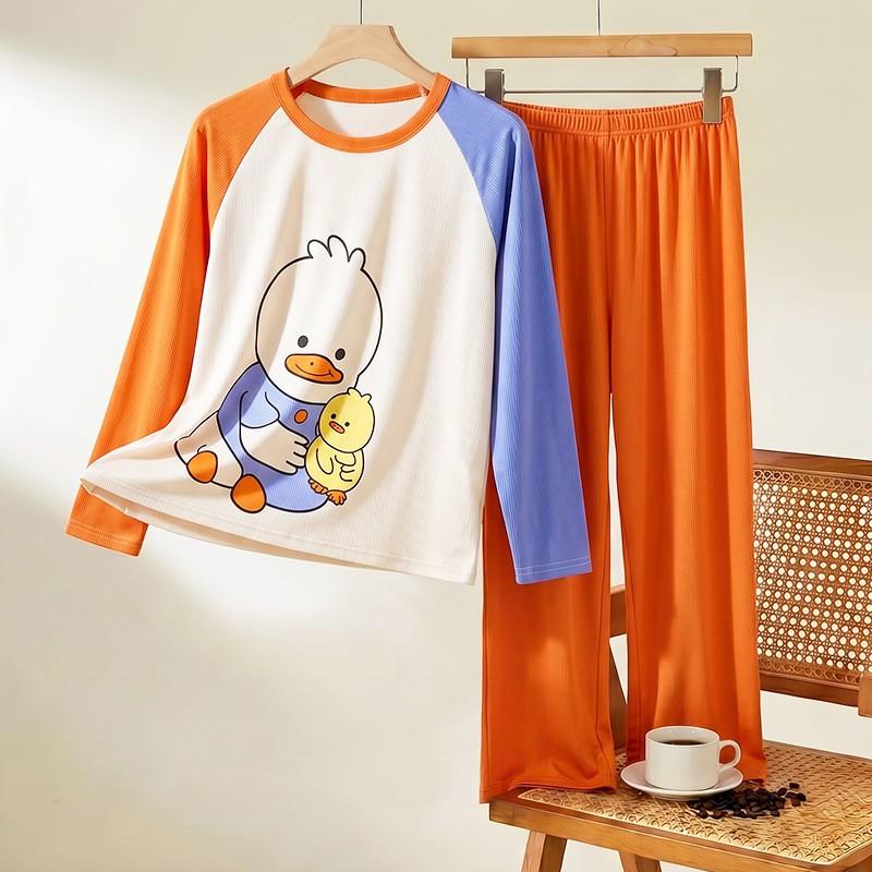 Kids Cotton Pajama Set Long Sleeve Round Neck Cartoon Sleepwear Boys Girls Toddlers