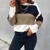 Women's Crew Neck Sweater, Striped for Fall and Winter