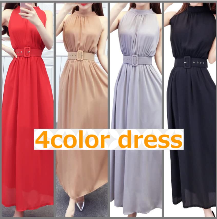 ALL DAY Shining Long Dress with Sleeveless Chiffon Maxi Perfect for Casual Flared Formal Wedding RW30GRM Belt, Self-Adjustable Dress, Parties, Events,