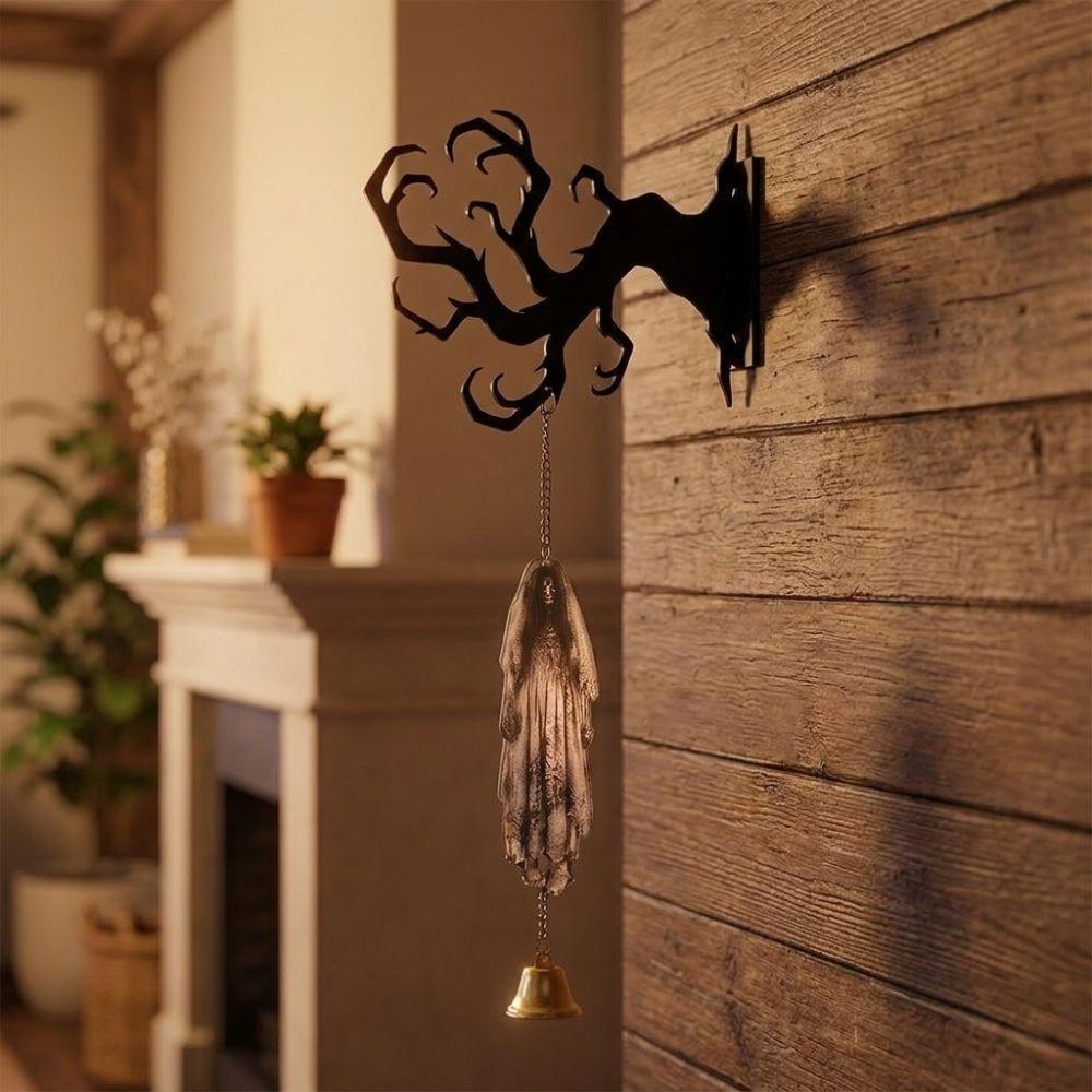 Acrylic Silhouette Black Cat Hanging Bell Wall-mounted Hanging Ghost Wind Chime Halloween Welcome Sign Spooky
