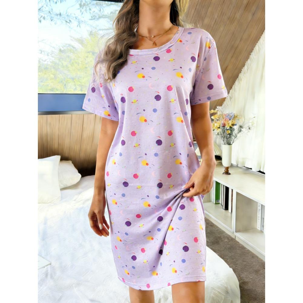 [Comfortable|Breathable] Comfortable Breathable Nightgown | Short-Sleeve Cartoon Print Sleep Dress for Women