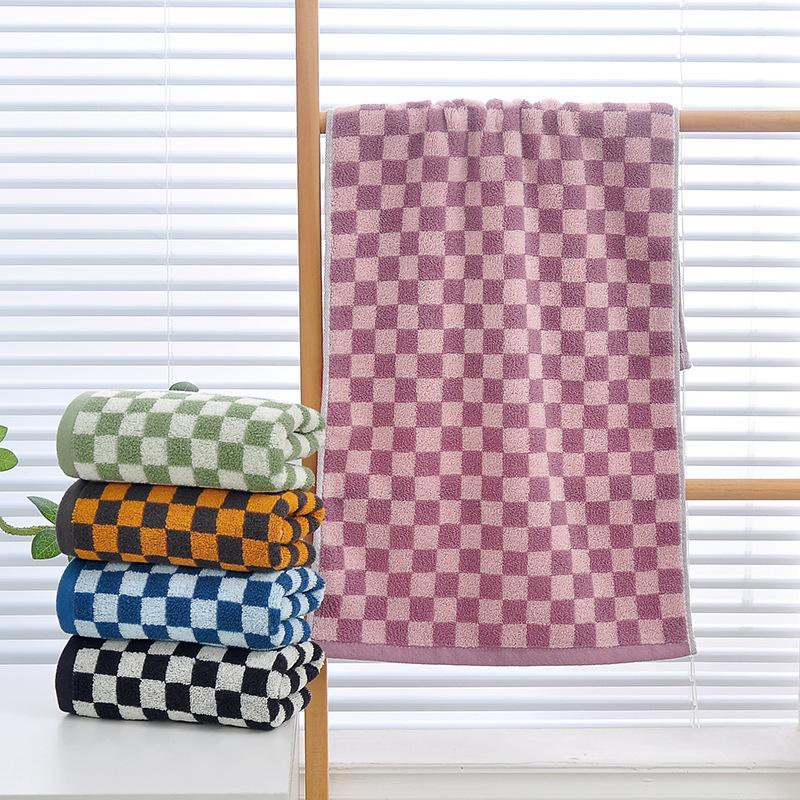 Checkered Bath Towel Cotton Face Towel Adult Absorbent Towels Gift Towel Supplies Bathing Tools