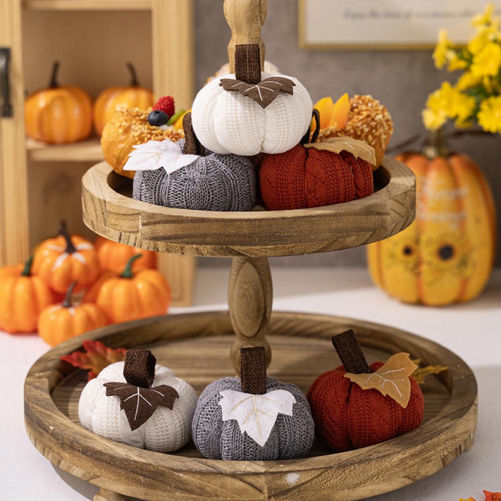 1/3ks Umělé podzimní dekorativní háčkované dýně pro rustikální statek Den díkůvzdání Sklizeň halloweenského stolu Centrální ozdoba Mantel Kitchen Decor