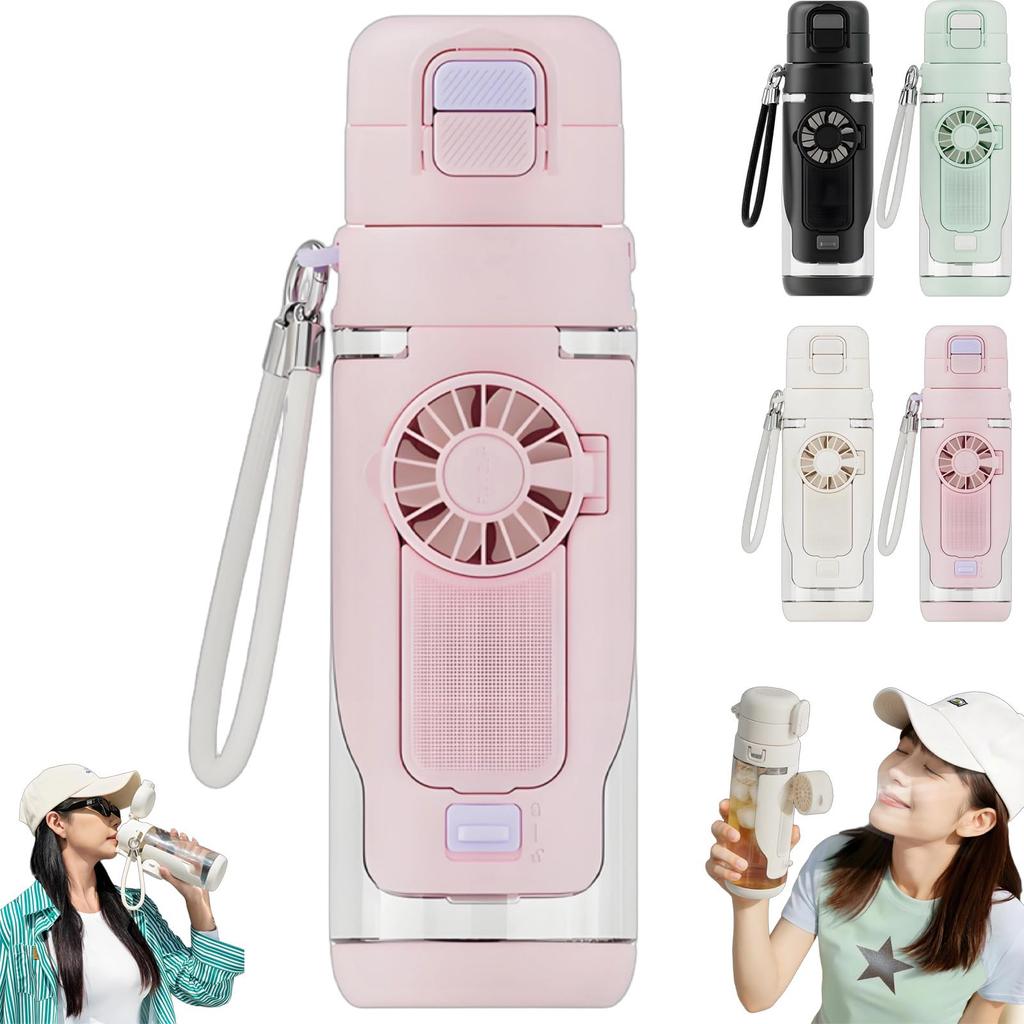2026 New 2-in-1 Water Bottle, Built-in Fan, 690ML Dual Drinking Water Bottle with Fan, Mini Handheld Fan, Three Wind Speeds (Pink, 1 Piece)