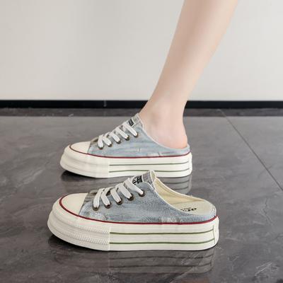 CRLAYDK Baskets en Toile Classiques pour Femmes Slip On Mule Dos Nu Mode Chaussures de Marche pour l'Été Mocassins Décontractés Espadrilles