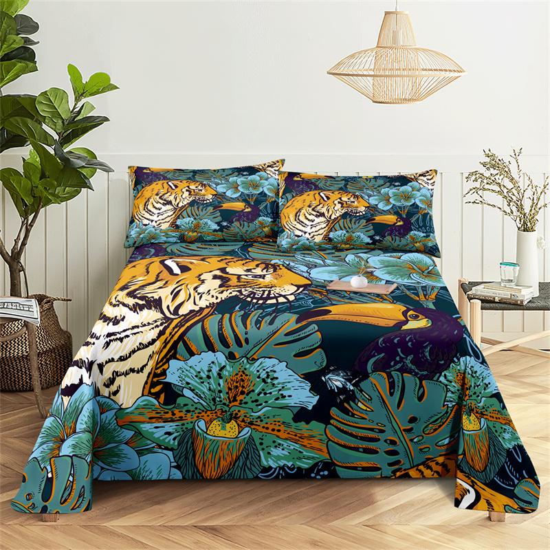 

Bedding Sets Tropical Plants Bed Sheet Fashion Design Queen Dimension Size Flat Sheet Boys Girls Bed Sheet Kit Bed Sheets and Pillowcases 150X230cm(2Pcs)