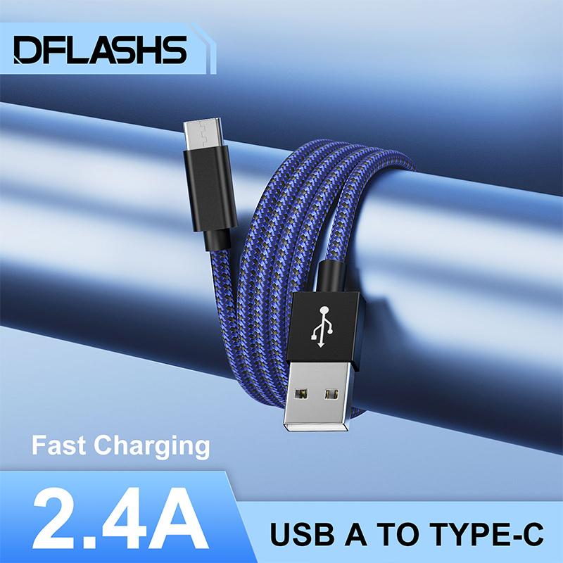 2.4A Type C Data Cable Fast Charging Cord Nylon Braided USB C Charger Wire for 16 15 Pro Max Smasung Huawei Line