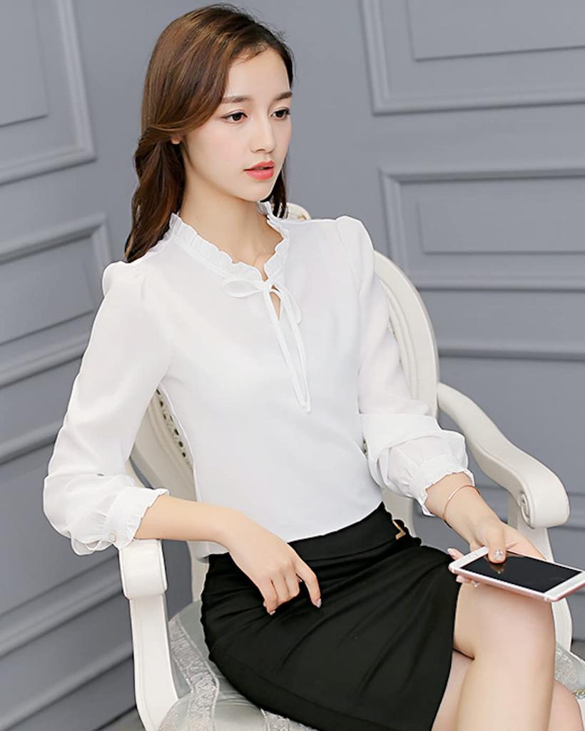 [MT-evocon] Damen Langarmshirt Bluse – Tropfenausschnitt Pullover, Weiß, Größe XL