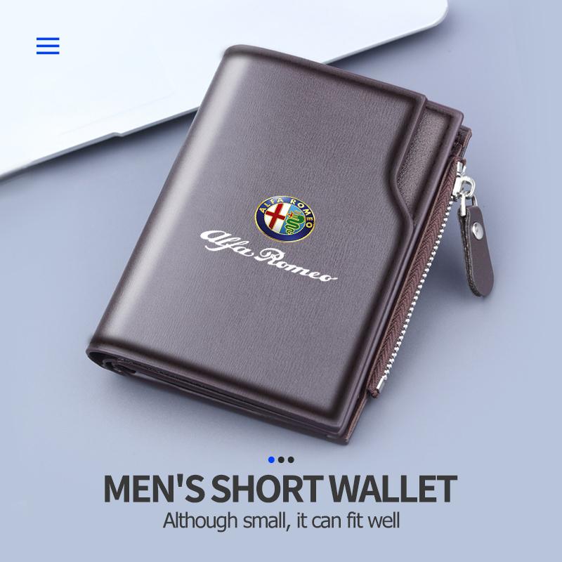 WTOM1 Für Alfa Romeo Auto Styling Leder Herren Geldbörsen Vintage Dreifach-Geldbörse Reißverschluss Münzfach Geldbörse Giulietta 940 2010-2014 2015-2022