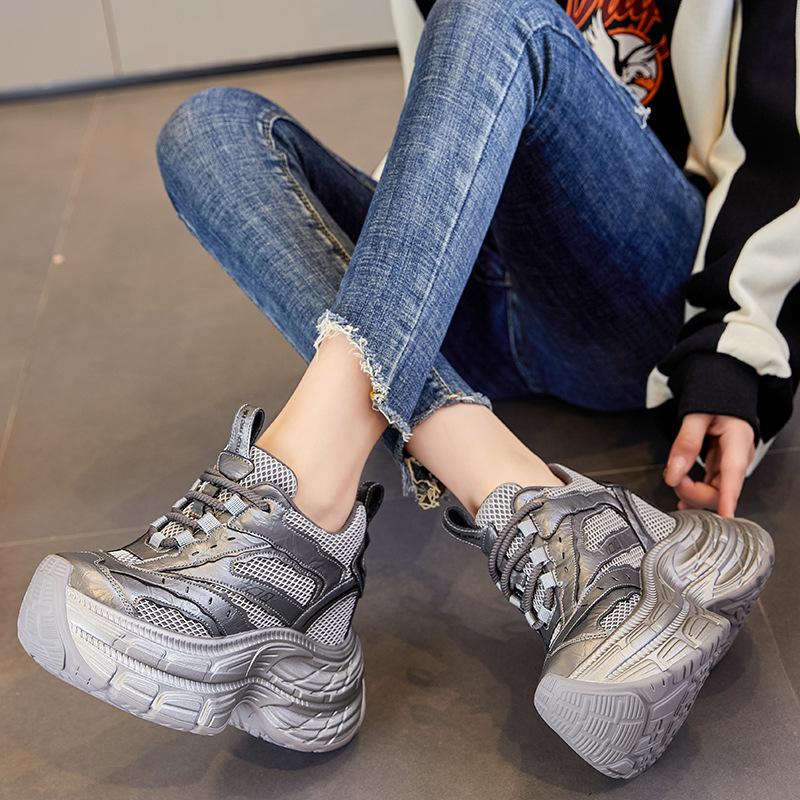 Inner height increase 12 new breathable dad shoes thick-soled mesh small sports and leisure shoes A