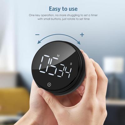 Digital magnetisk timer, Timer för barn Kök med stor LED-display, Justerbar volym för matlagning, studier, kontor, Svart (Batteri ingår ej)