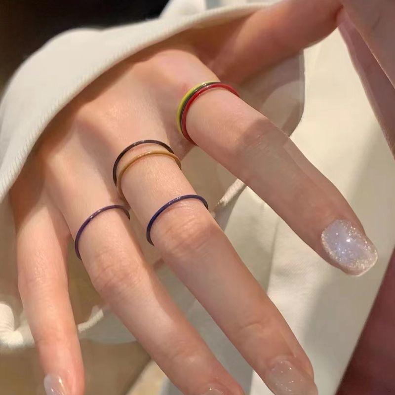 Set da 7 Pezzi Moda Colorato Smalto Goccia Anello Ultra-Fine Per Donne Ragazze Festa Gioielli Charme Personalizzati di Alta Qualità Regalo