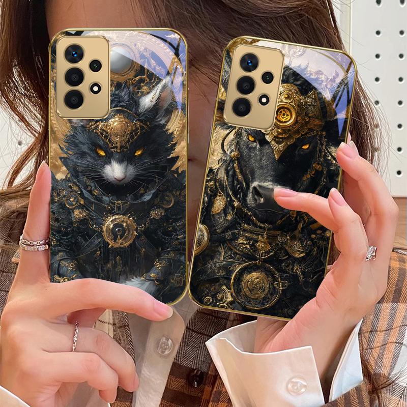 Der Tiger der Krone Für Samsung A 01 52S A04 A05S A10 A12 13 22 23 24 36 42 M02 Note 10 20Ultra 8 9 Goldene Glas-Handyhülle