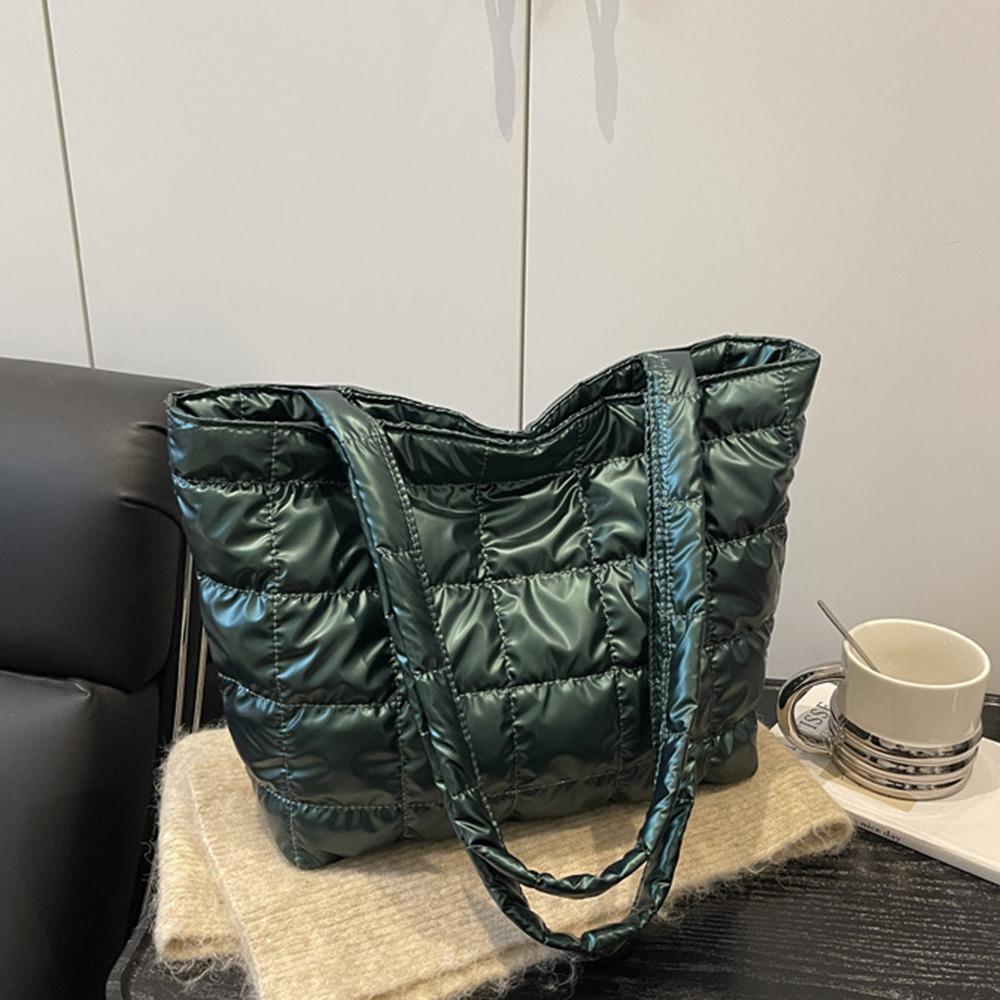 Fashion Solid Color Shoulder Bags Large Capacity Down Cotton Padded Quilted Tote Bag Underarm Bags Women Girls