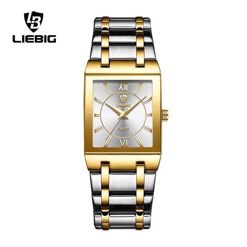 

LIEBIG Классические женские роскошные маленькие квадратные часы со стальным браслетом, инкрустированным бриллиантами, водонепроницаемые, кварцевый механизм.