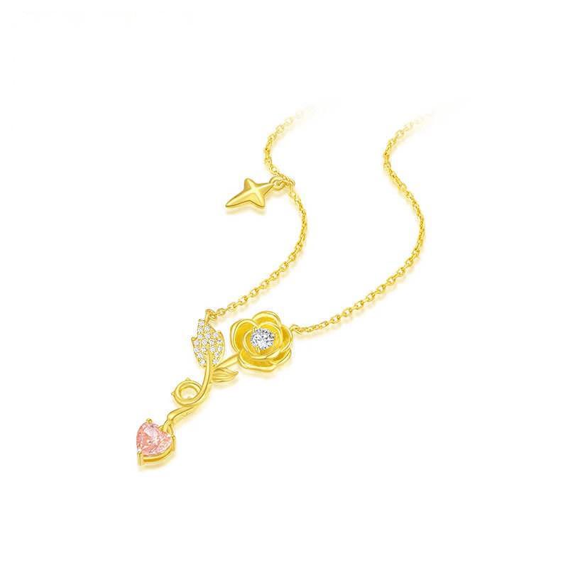 Elegant Rose Heart S925 Sterling Silver Zircon Necklace for Women - Luxury Clavicle Design