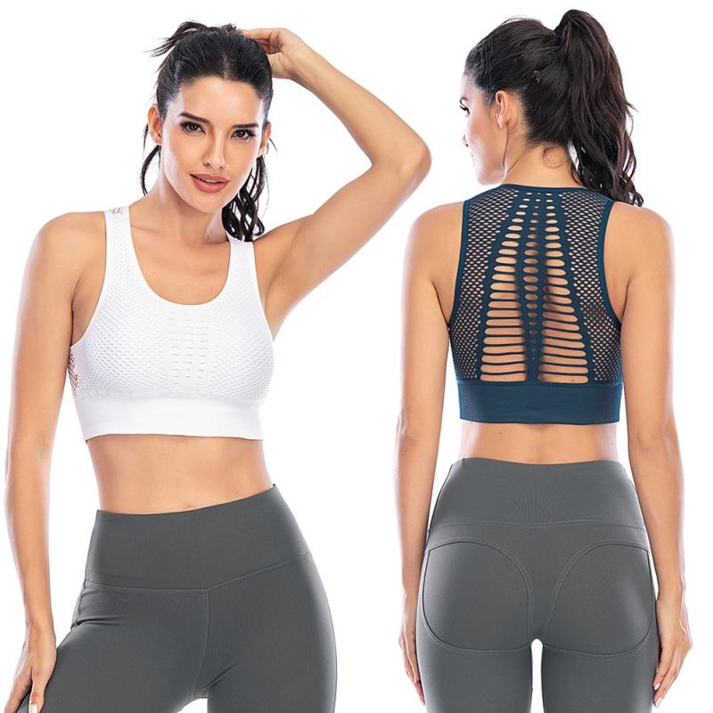 Moda Feminina Sutiã Esportivo Costas Vazadas À Prova de Choque Colete Sutiã de Yoga para Corrida