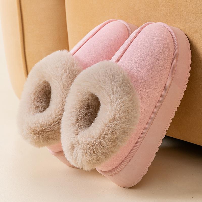 Thick-soled heightening cotton shoes, winter home household wool slippers, autumn and winter women's non-slip plush high-top snow boots