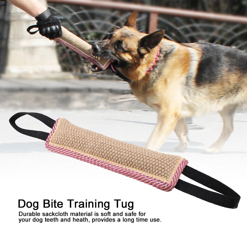 Durable Sackcloth Pet Dog Tear Bite Training Rod Tug with Two Handles