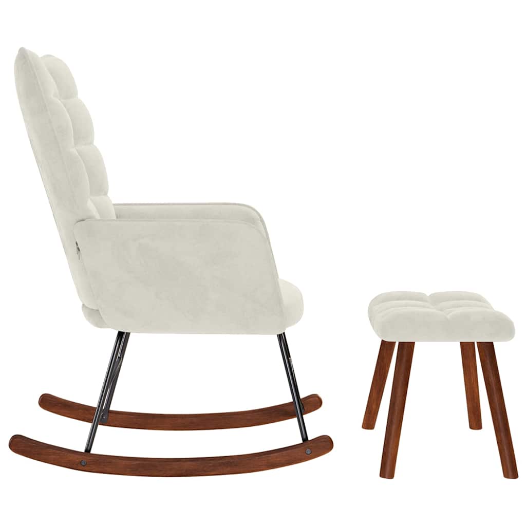 Cream Velvet Rocking Chair with Footstool