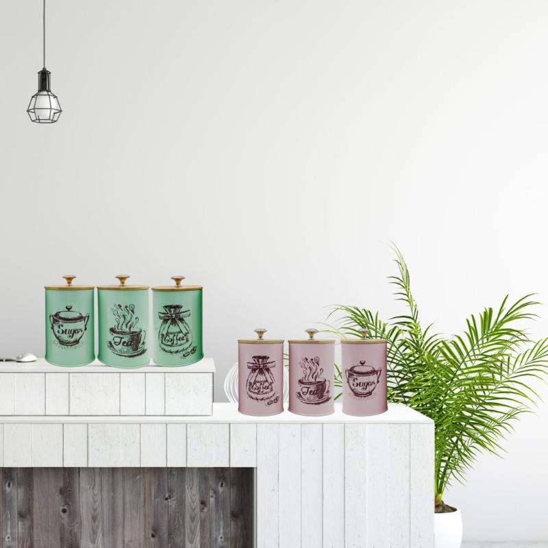 Stylish Iron Kitchen Canisters Portable Accessory for Countertop Storage of Coffee and Sugar with Dustproof Wood Lids