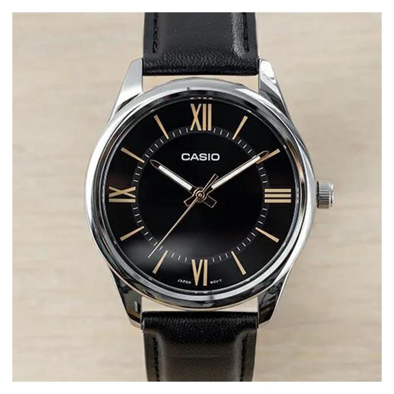 Casio STANDARD Series Simple Small Round Watch Retro Business Fashion Quartz Movement Leather Strap Japanese and Korean Watch Men's MTP-V005L-1B5